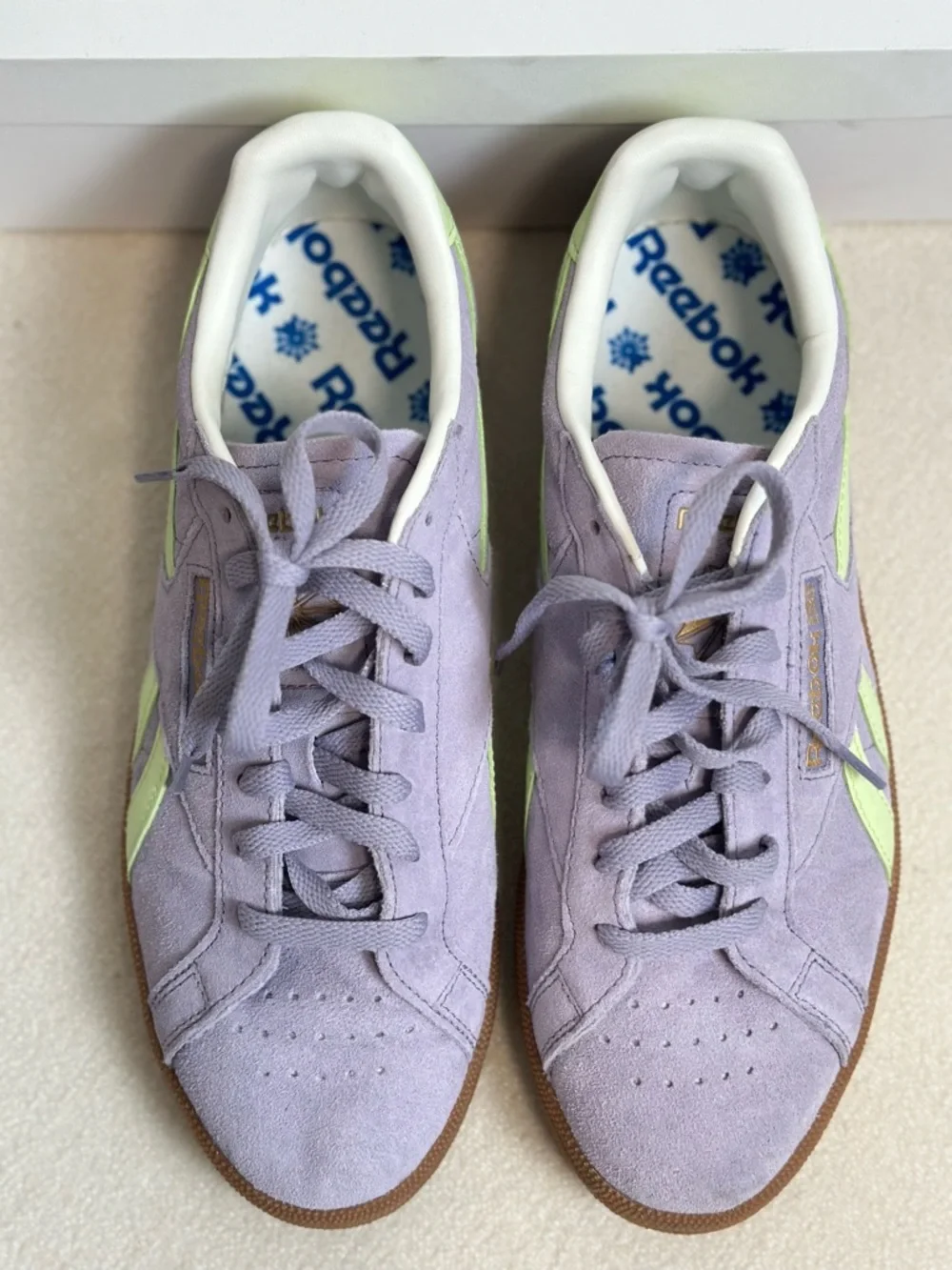 Reebok Lavender Suede Club C Grounds UK Sneakers with Neon Lime Size 10 - Picture 3 of 8